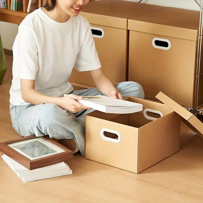 Storage Paper Box With Cover Cardboard Box Reuse Convenient - Temu