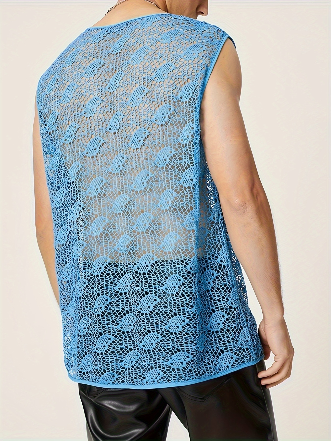 * Men's Casual Mesh * Tank Top, Sexy Hollow Out Fashion Tops