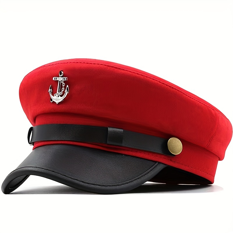 

Metal Anchor Decor Fashion Navy Hat, Women's Casual Military Sailor Captain Cap, Vintage Baker Boy Cap For Women & Men