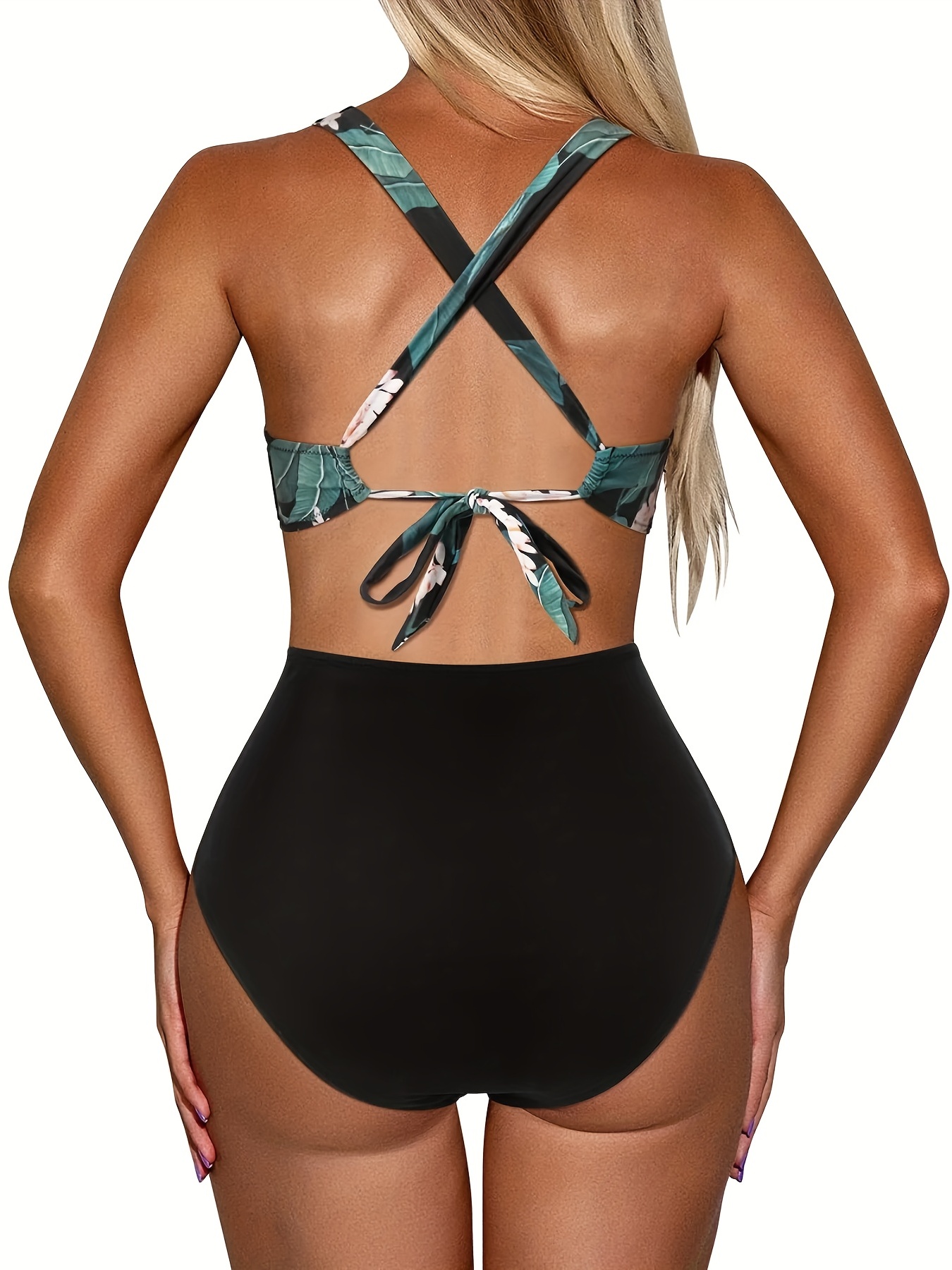 One Piece Swimsuit Women Criss Cross Front High Waist Cut out