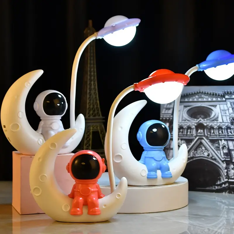 Lámpara de escritorio para adolescentes, lámpara de escritorio de  astronauta con luz de proyección y soporte para bolígrafo, lámpara de  escritorio LED
