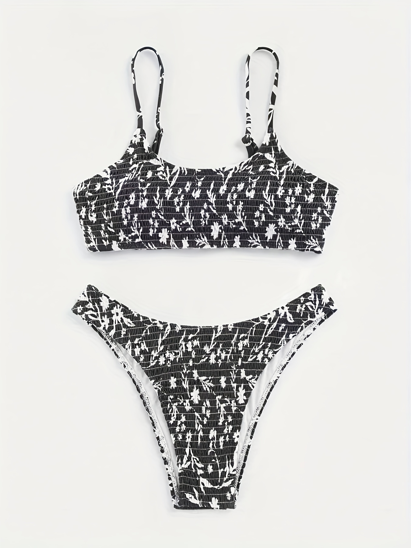 Lands' End Women's UPF 50 Floral Print Zip-Front Bikini Top - Black/White XS