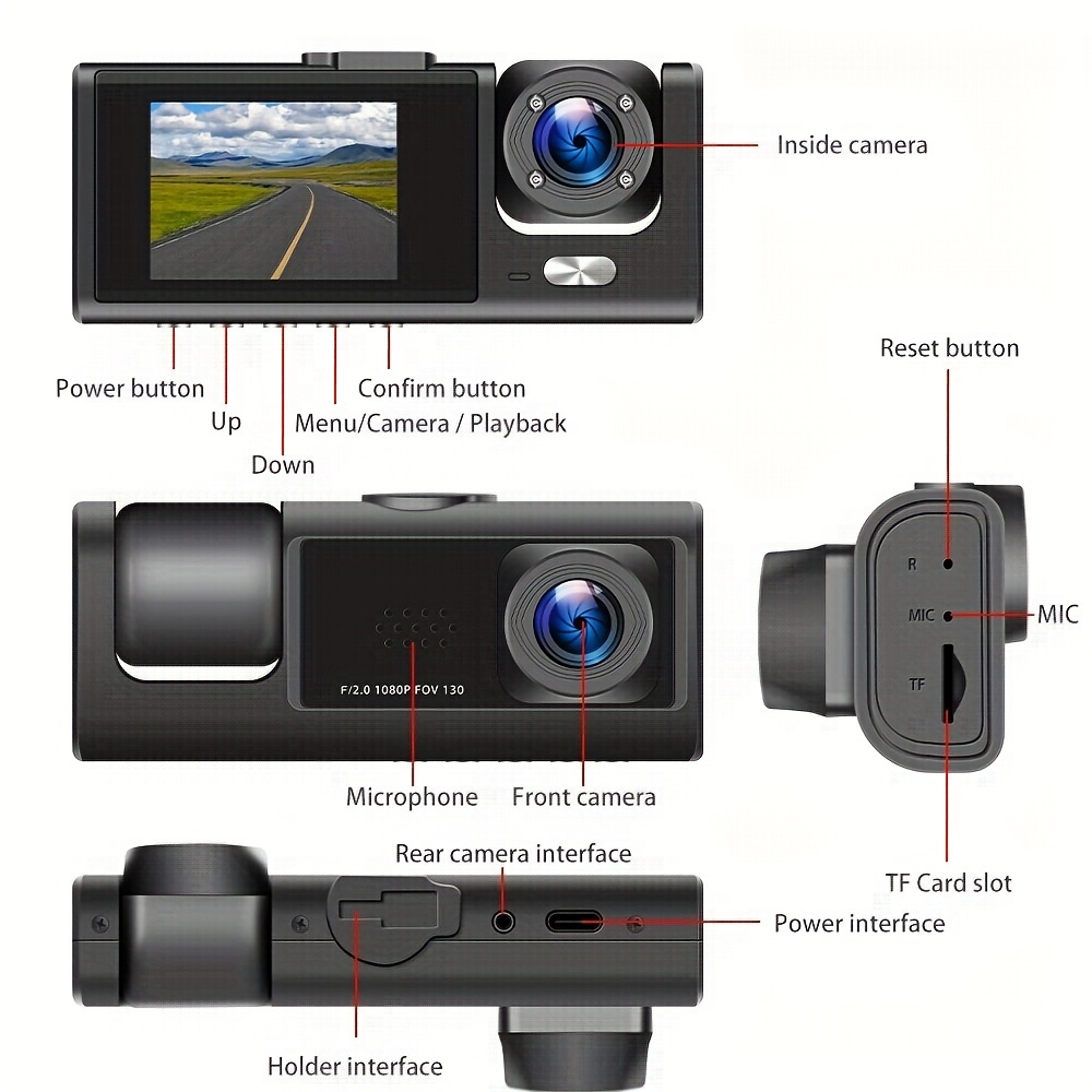 Uber Dual Dash Cam 1080P Front+Inside Car Camera Driving Recorder