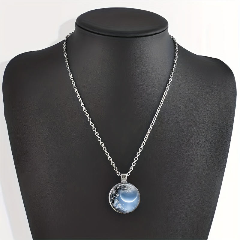 Round Moon Crystal Bead Pendant Necklace Holiday Gift