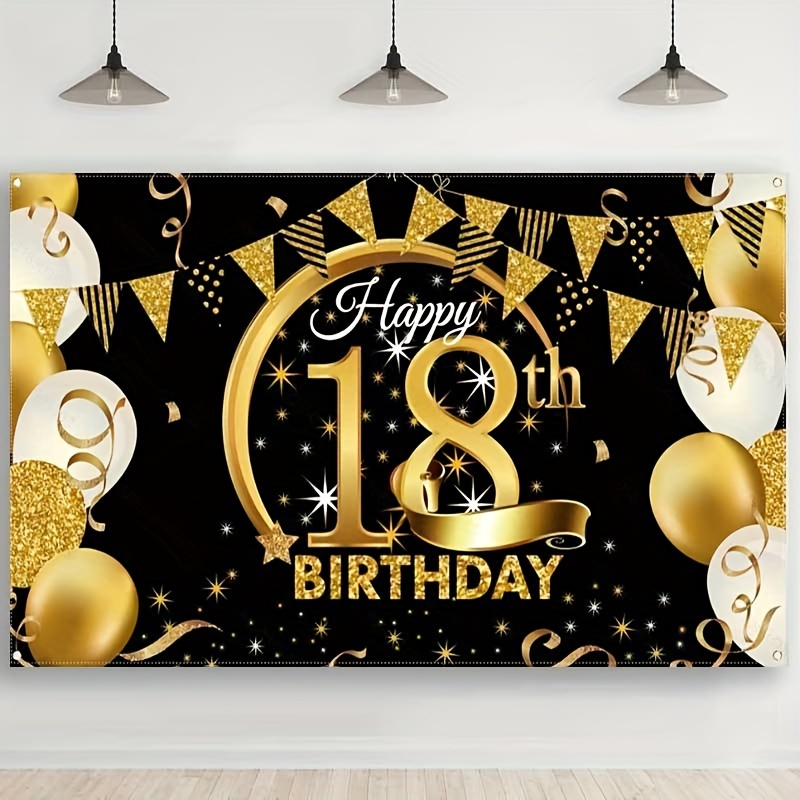 Cartel de feliz cumpleaños número 18, decoración de pancarta de