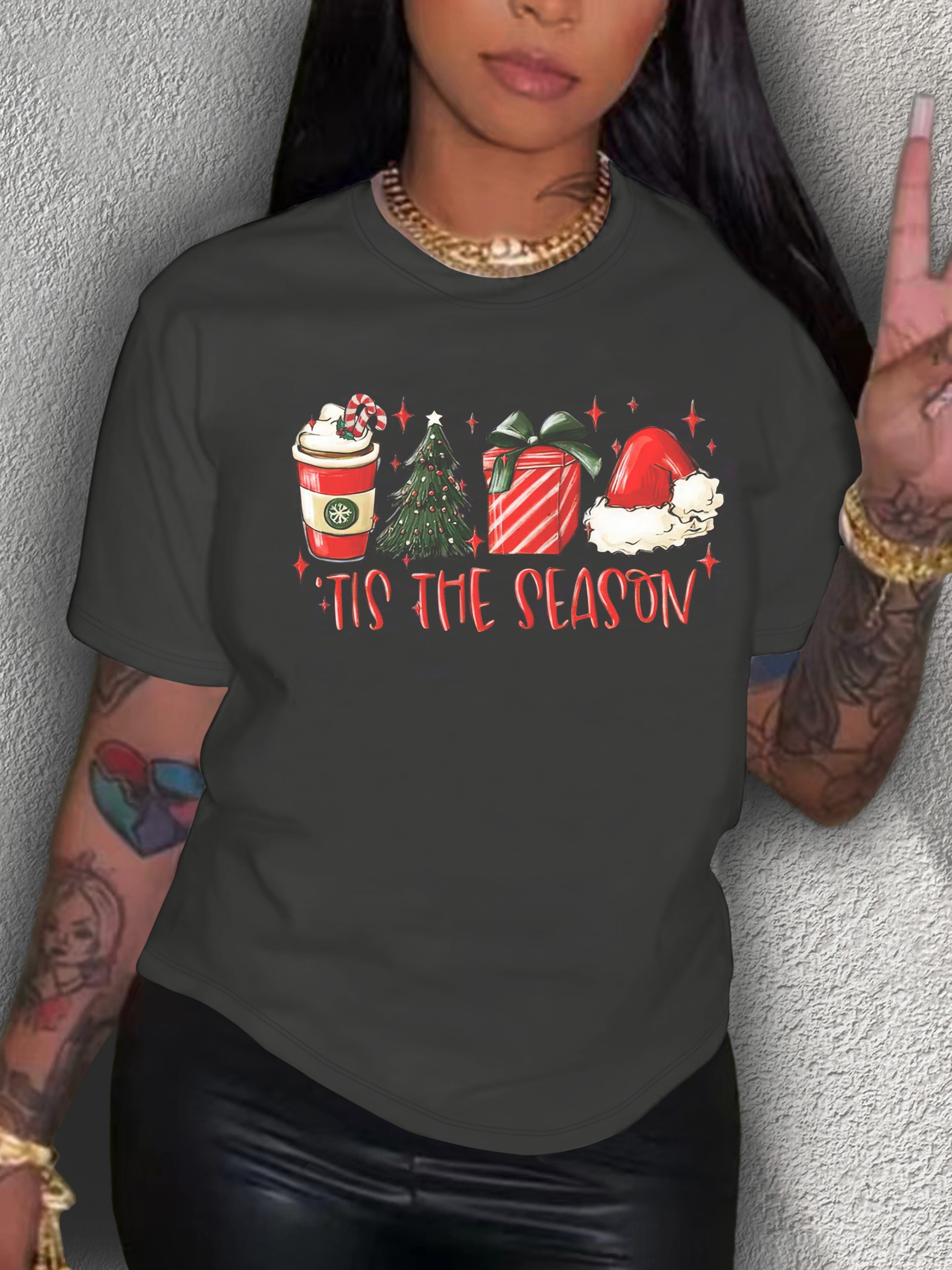 Camiseta Deportiva Navidad Estampada Top Casual Cuello - Temu