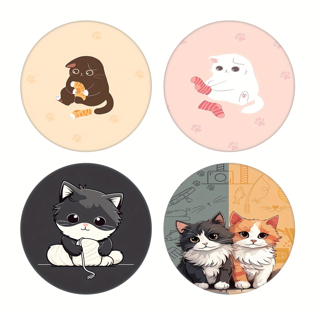 6 Pcs Cute Coasters Funny Cat Coasters with Holder Absorbent Ceramic  Coasters for Table Drink Coaster Gift Round Multicolor Beverage Beer  Coasters