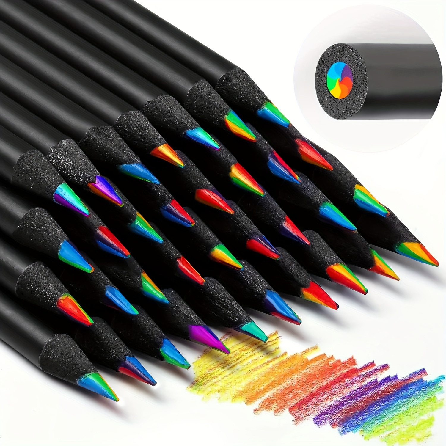 10 matite con colori arcobaleno - nere