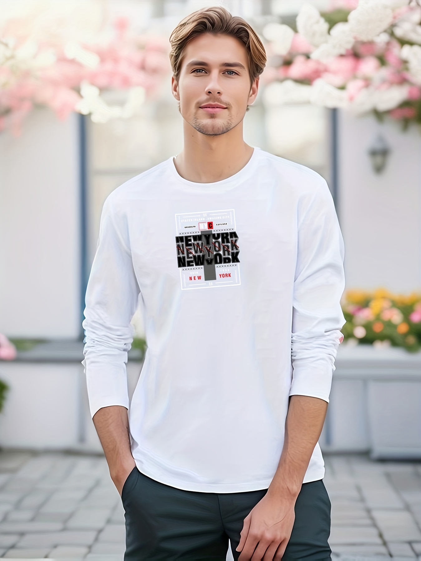 New York Logo Crew Neck T-Shirt, WHITE