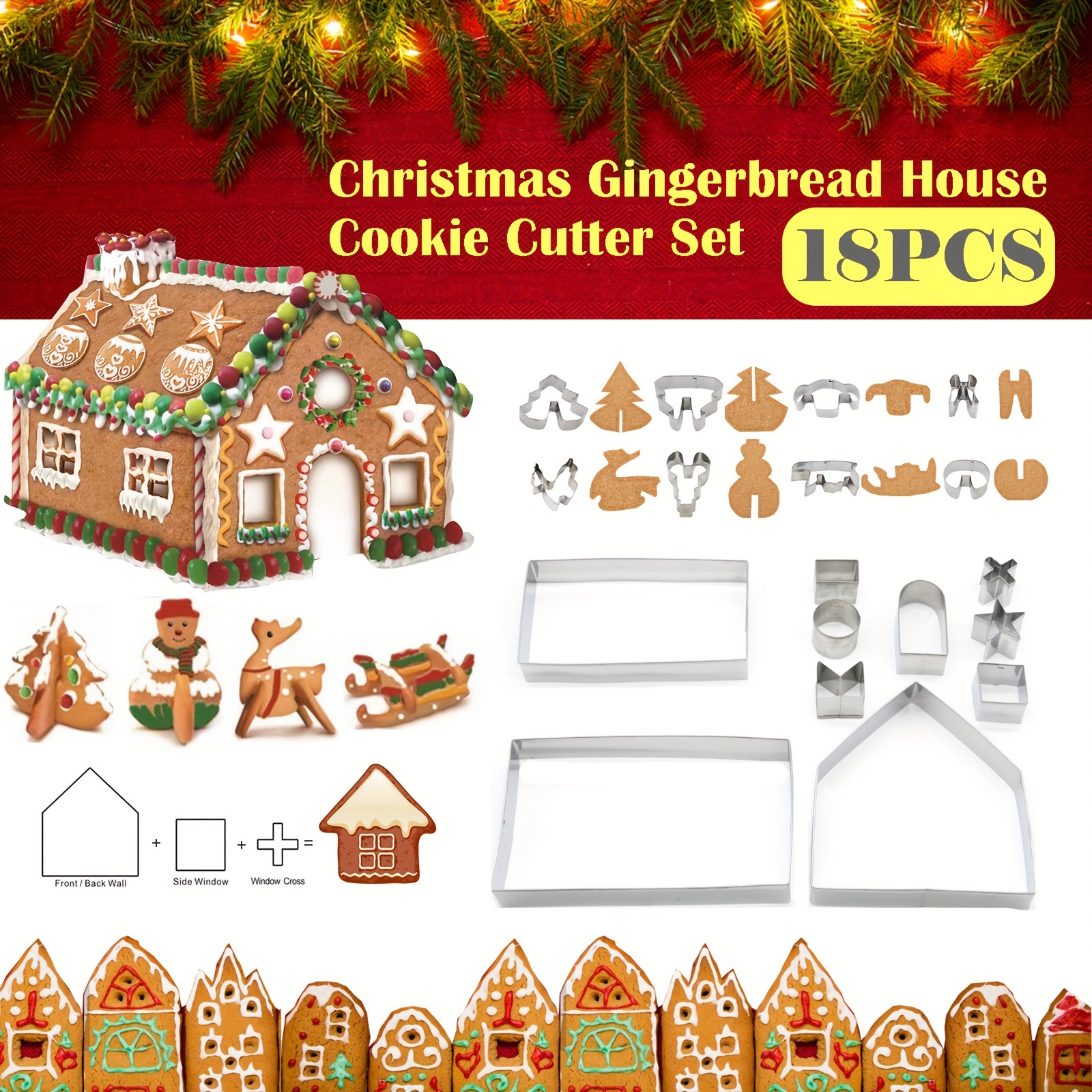 3Pcs Christmas Gingerbread House Biscuit Cutter Set Fondant Cookie Mould  Mold For Xmas New Year Party