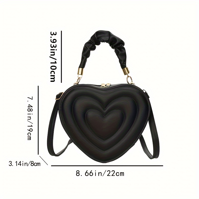 Love Heart Shape Shoulder Bags Solid Color Detachable Shoulder Strap Purse  Casual Handbag Durable Lovely Lady Trendy for Travel date , A