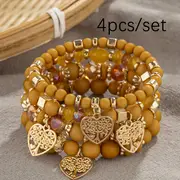 4pcs set bohemian multi layer glass bead handmade bracelet hollow heart multi layer tassel bracelet for men women details 3
