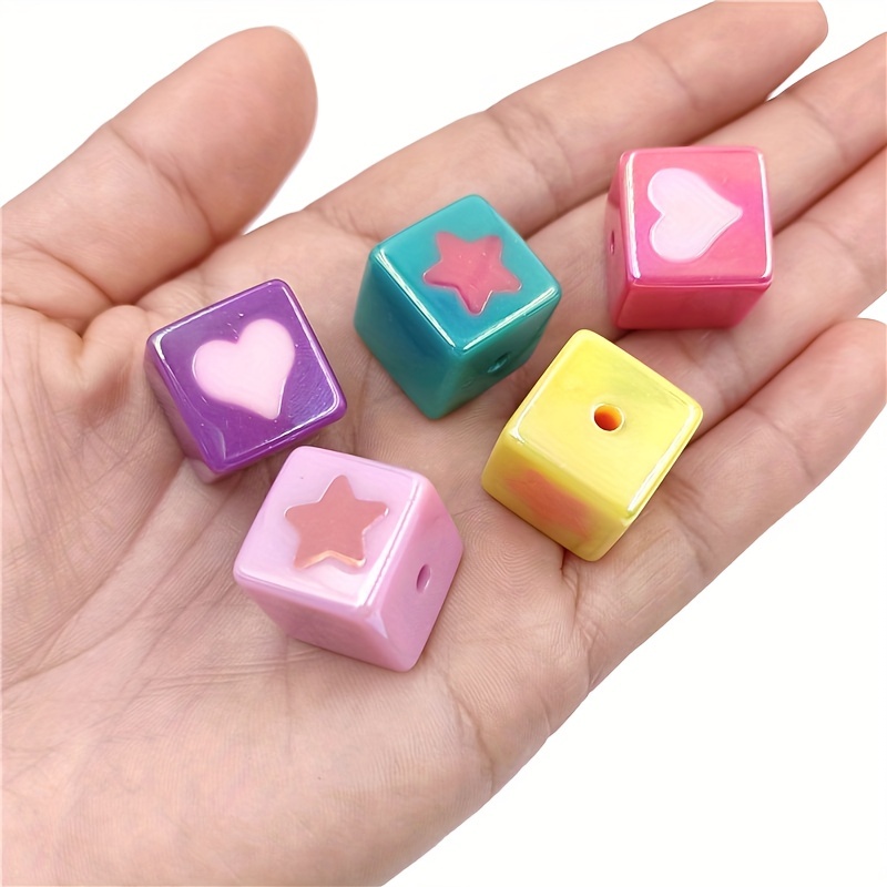 Acrylic Uv Double Color Square Cube Heart Star Loose Charms Beads