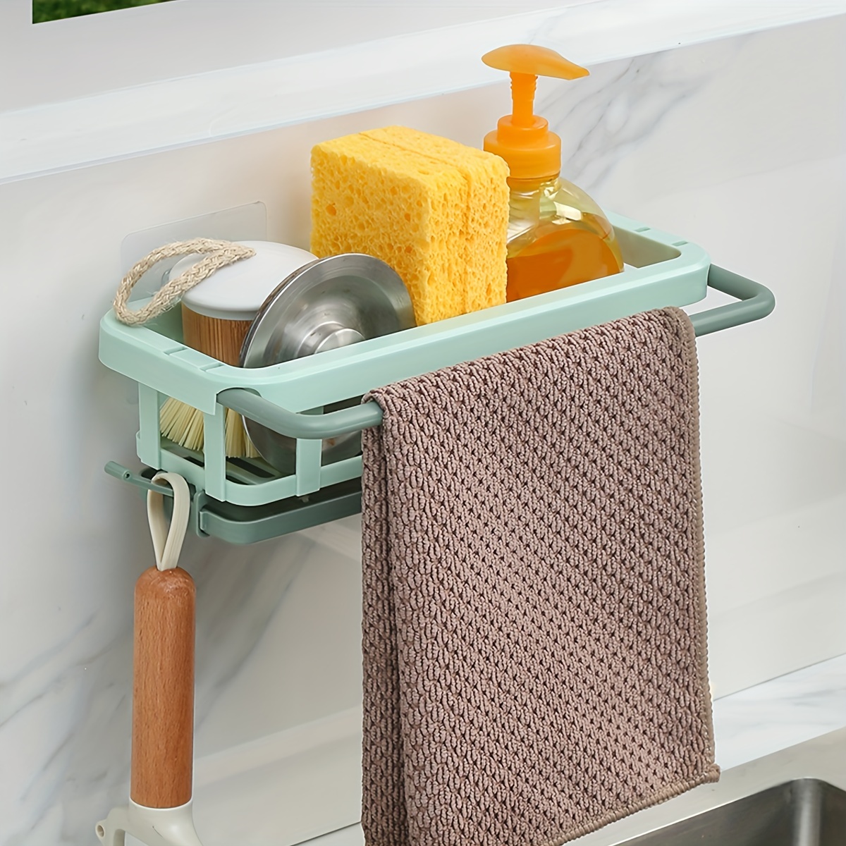 Sink Caddy, Kitchen Sponge Holder + Dish Brush Holder for Kitchen