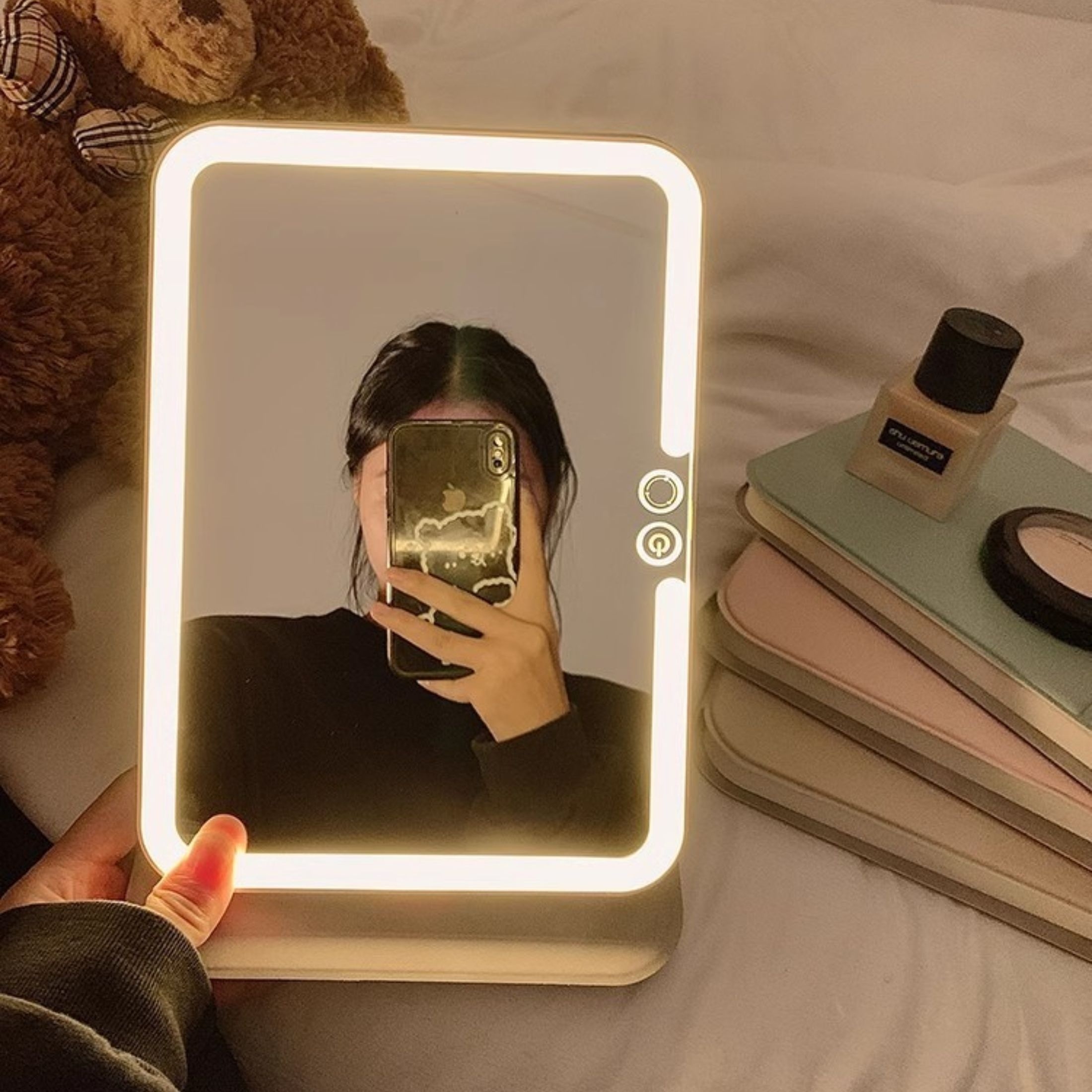 Schminkspiegel mit LED-Licht Fülllicht Schlafsaal Desktop-Dressing Kleiner  Spiegel Mädchen Klapp- und tragbarer Spiegel, Farbe: Weiß Wiederaufladbares
