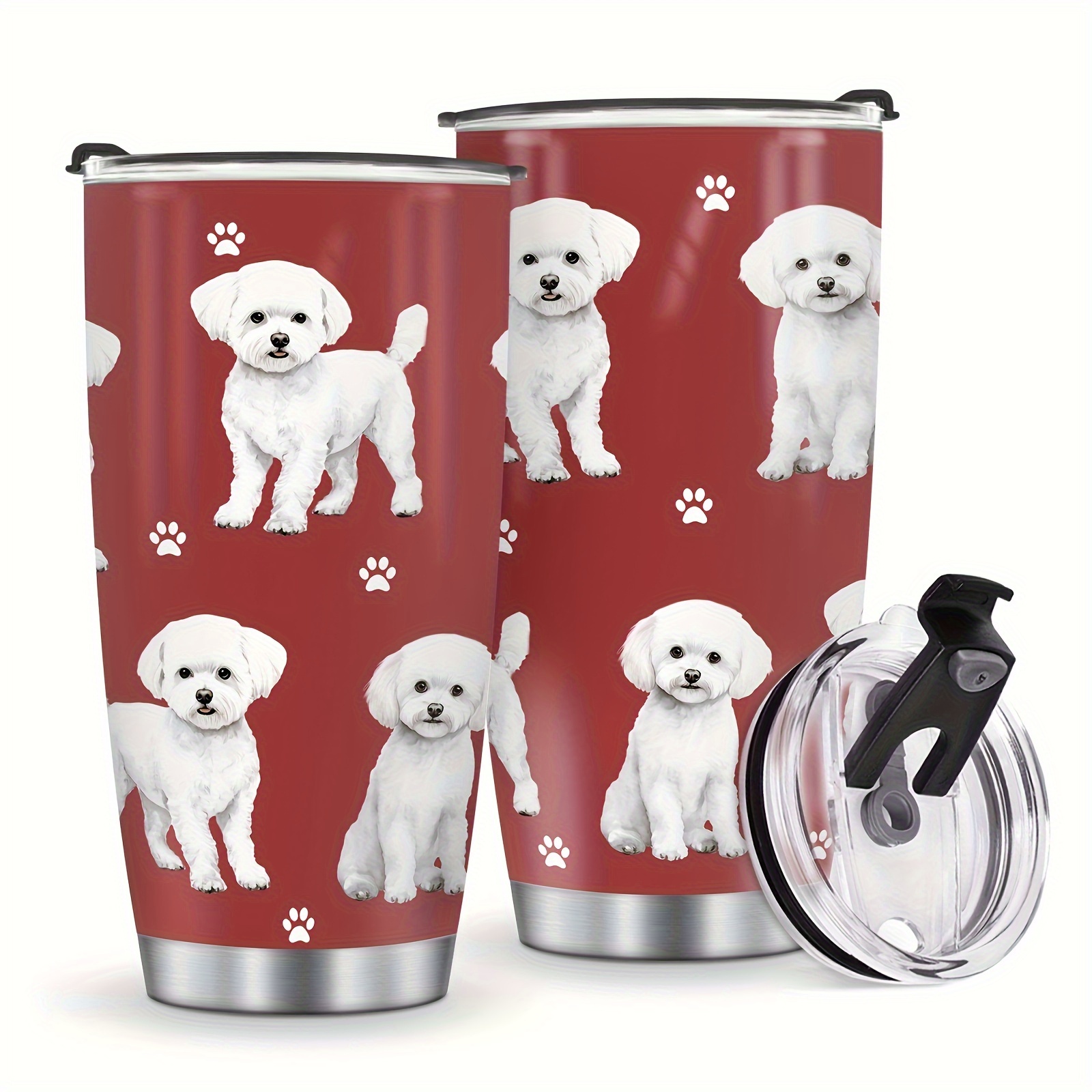 

1pc, Dog Lovers Tumbler For Birthday Christmas, 20oz Insulated Tumbler With Spill Proof Lid, Perfect Gift For Dog Moms, Dads, Lovers, Bichon Frise