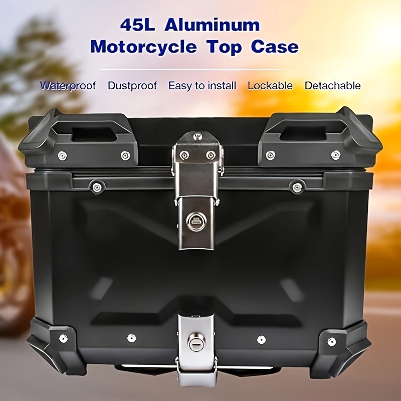 Motorcycle Top Box Tail Box 11.89gal Aluminum Alloy Hard Motorcycle Trunk  With Backrest And Bracket Sturdy Luggage Storage Travel Box