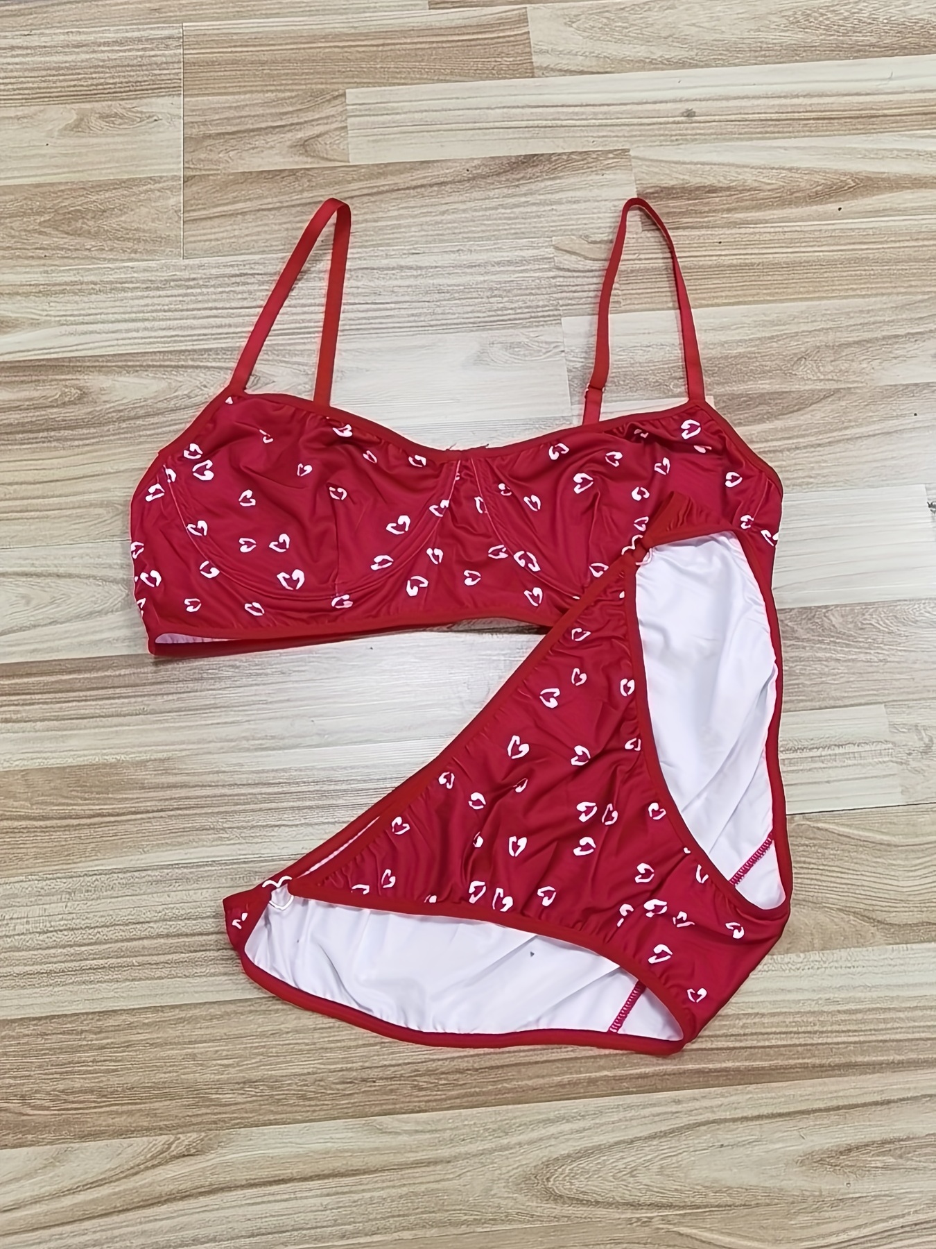 Sexy Print Red Plus Size Bra & Panty Sets (Women's)