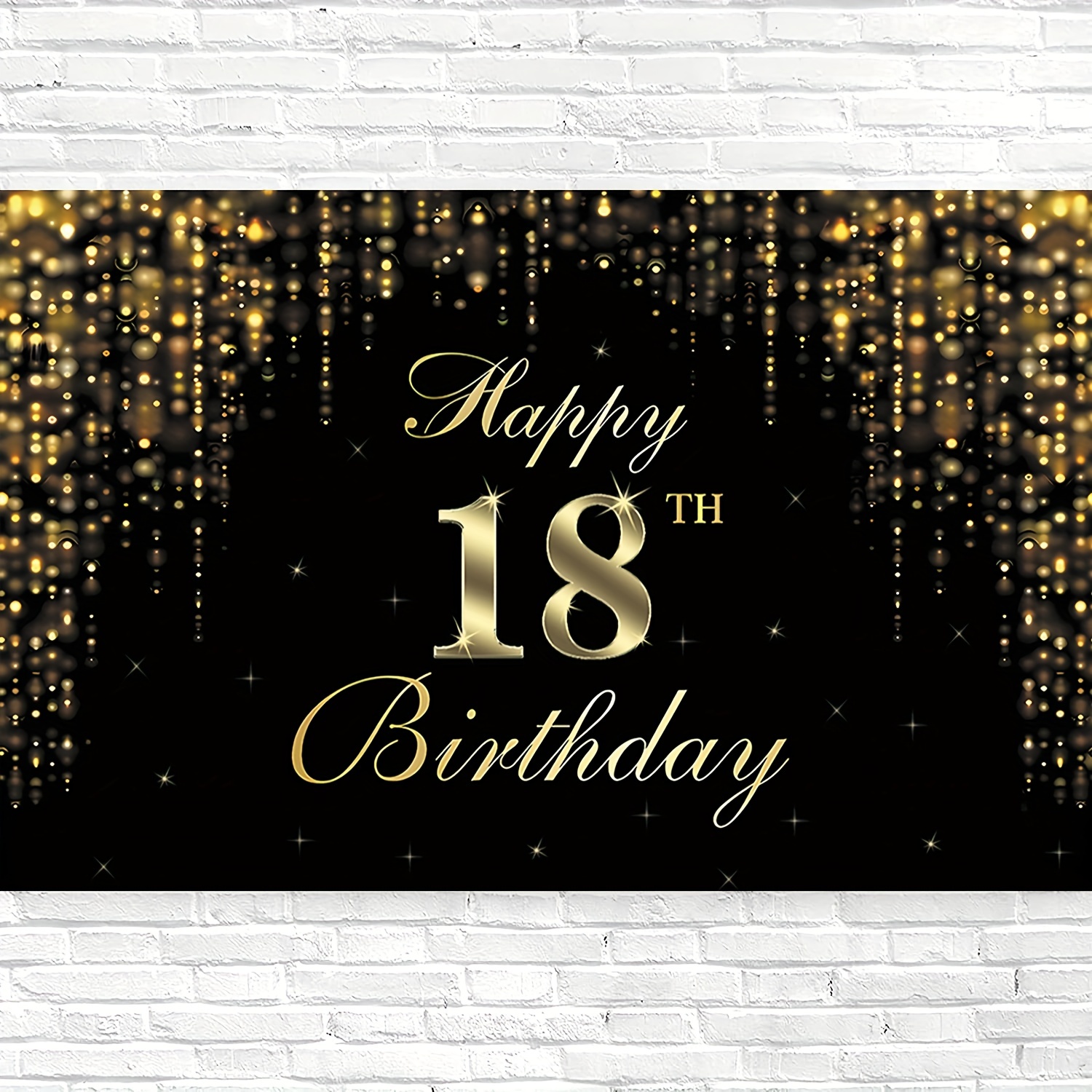 Cartel de feliz cumpleaños número 18 – Decoraciones de cumpleaños 18 para  niñas y niños, decoraciones de fiesta de color negro y dorado, telón de