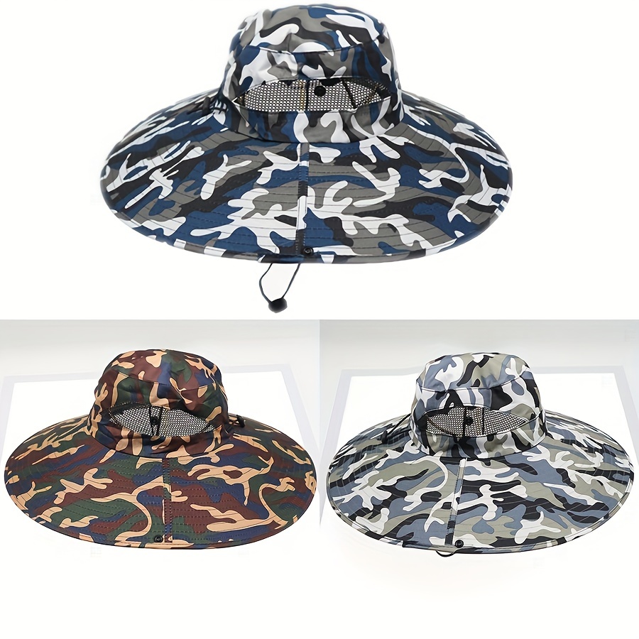 Python Green Camouflage Print Wide Hat, Men's Outdoor Hiking Camping Fishing Hat Foldable Hat for Men Bucket Hat,Temu