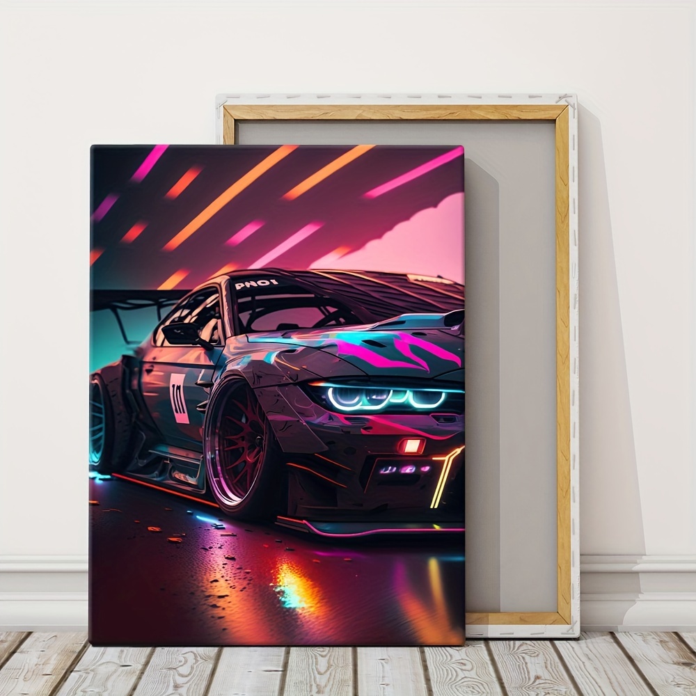 1pc Framed Modern Canvas Print Poster Neon Racing Car Canvas Wall Art  Artwork Wall Painting Bathroom Bedroom Office Living Room Wall Decor Home  Decoration, Shop Latest Trends