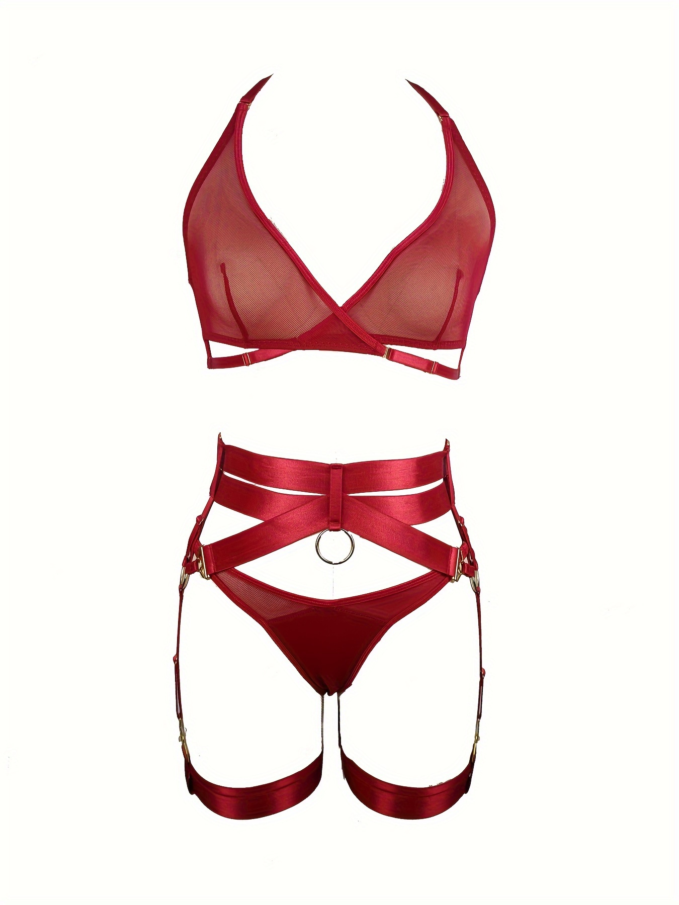 Women Langerie Sexy Lingerie Strappy Bra & Garter Harness Set - SEXY
