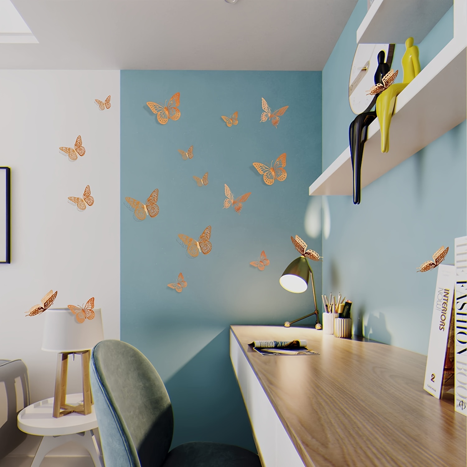 Décalque Autocollant Mural Chambre 12 Pièces 3D Papillon Maison Décoration