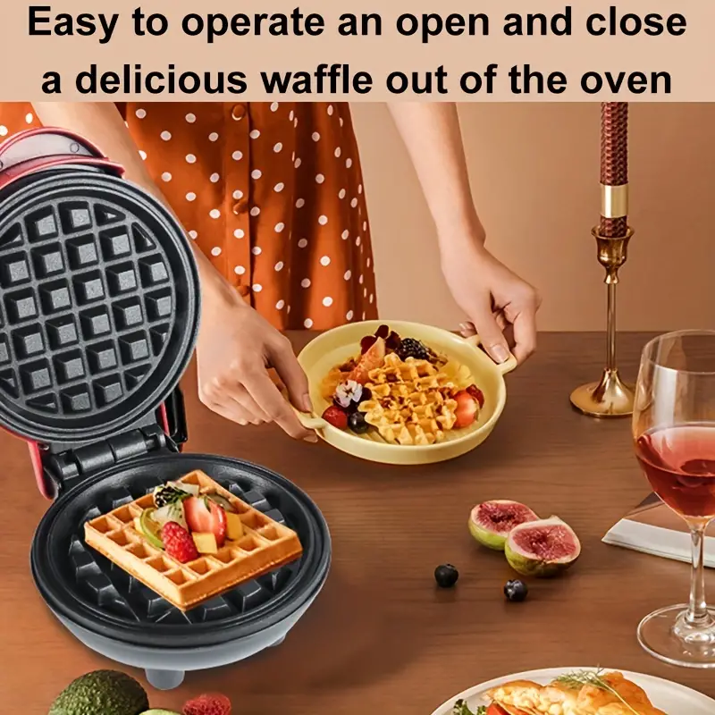 1pc mini waffle maker machine nonstick waffle iron for kids pancakes waffles paninis breakfast lunch snack household cooking machine details 0