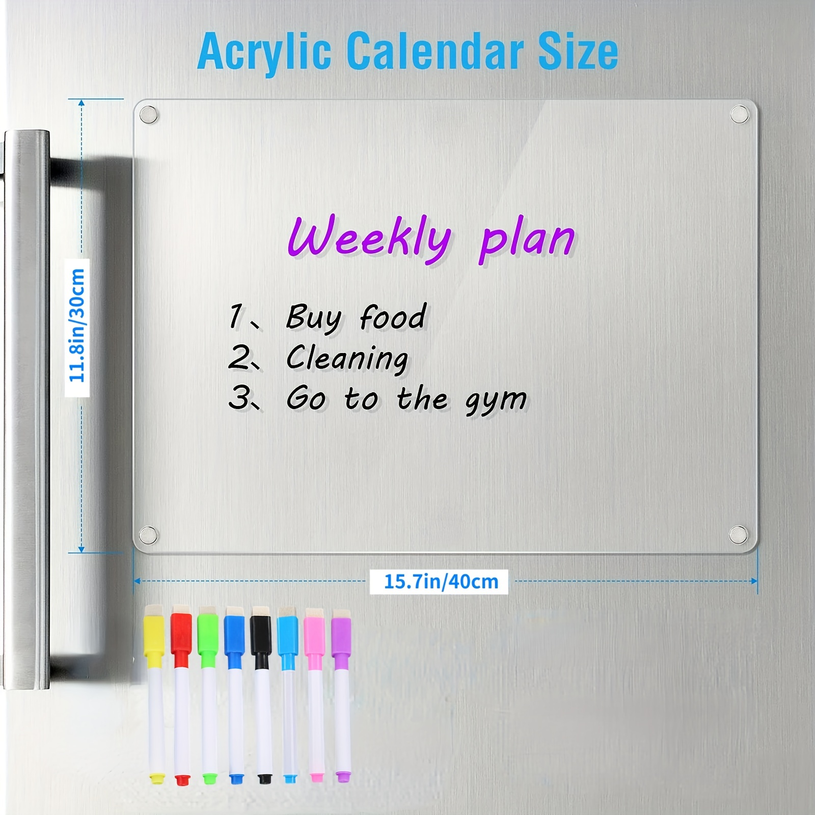 Acrylic Magnetic Dry Erase Board Calendar For Fridge, 15.7''x11.8''inches  Clear Dry Erase Calendar For Refrigerator, Reusable Calendar Whiteboard  Includes Markers And Eraser - Temu