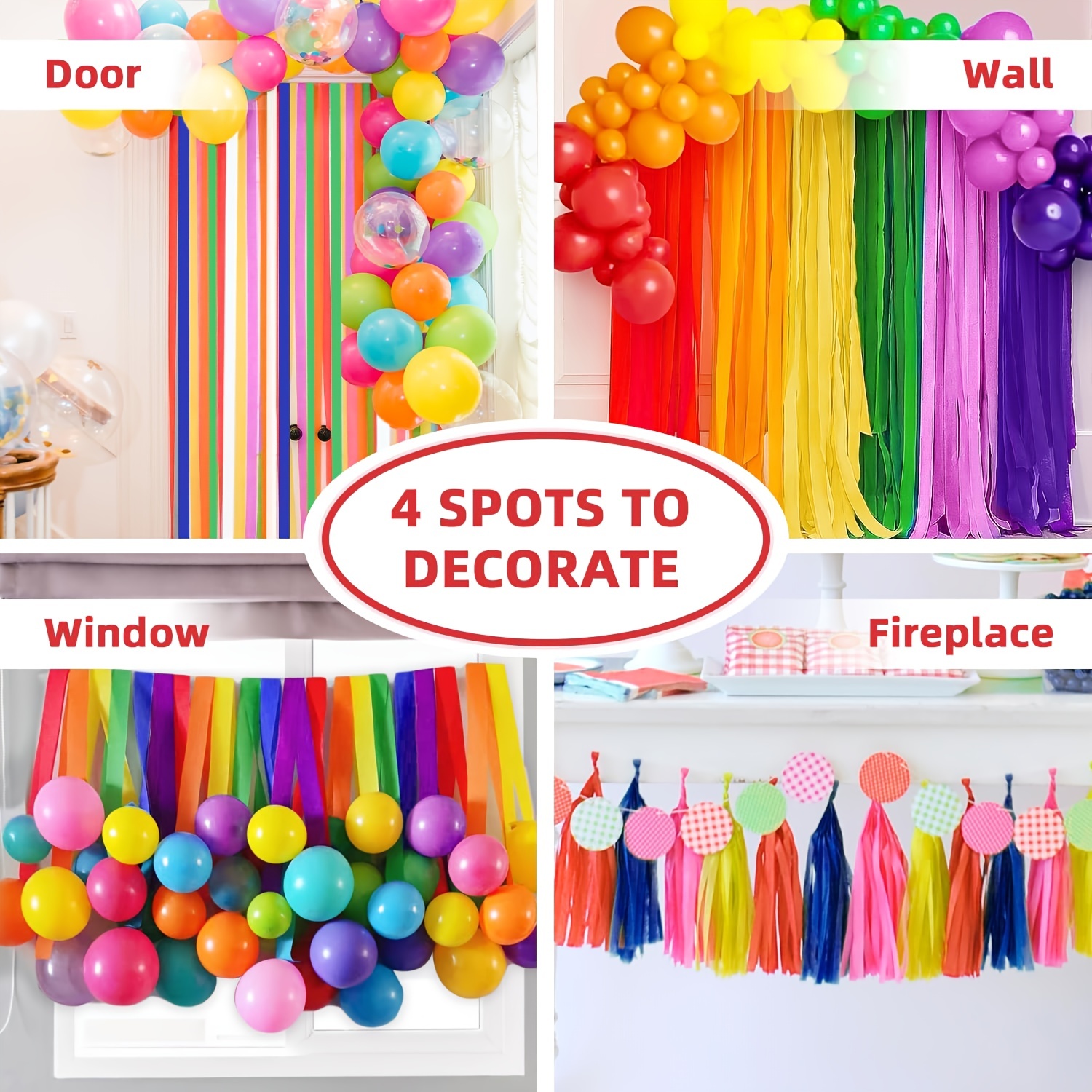 3 Rolls Crepe Paper Streamers, Wedding Birthday Baby Shower Party  Decoration, Rainbow DIY Supplies, Living Room Bedroom Decor 