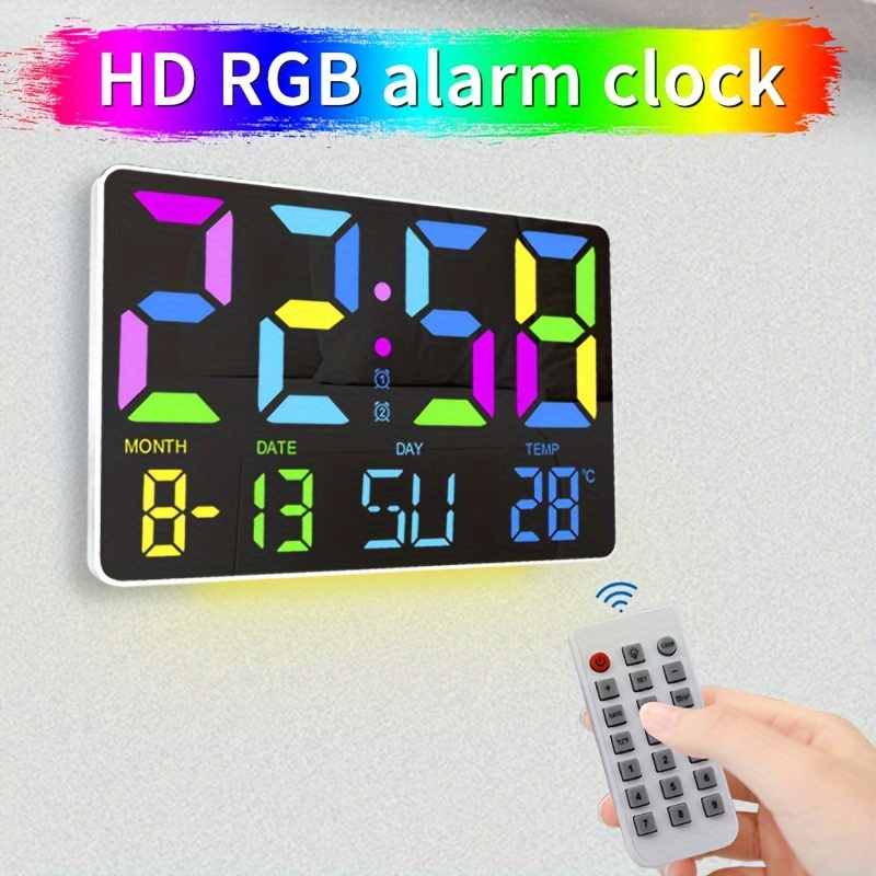 Reloj de pared digital led, reloj despertador mudo grande con calendario de  tiempo fecha y temperatura colgando o pantalla de mesa para la oficina en  casa Dormitorio Gimnasios Living
