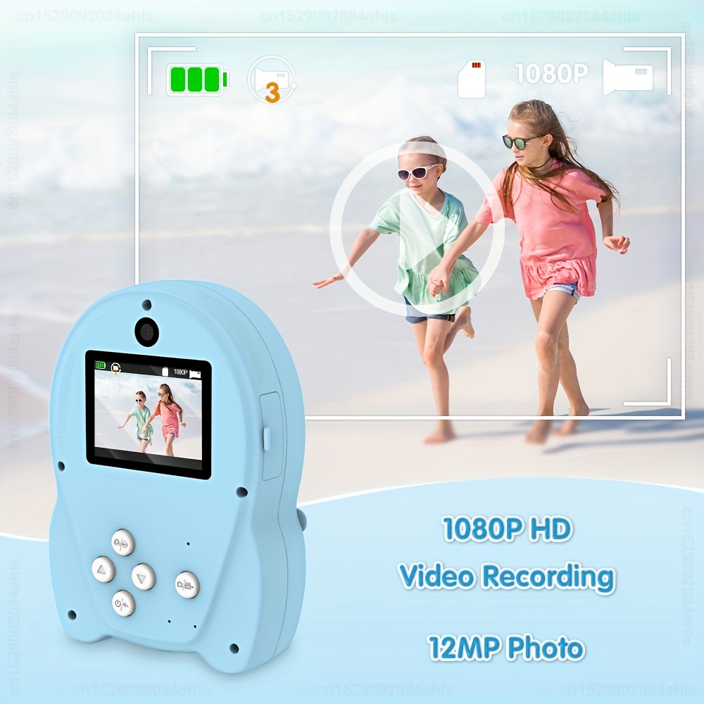 Cámara instantánea para niños, cámara de impresión digital HD 1080P,  videocámara de juguete con pantalla de 2,4 pulgadas para selfies para niños  con t