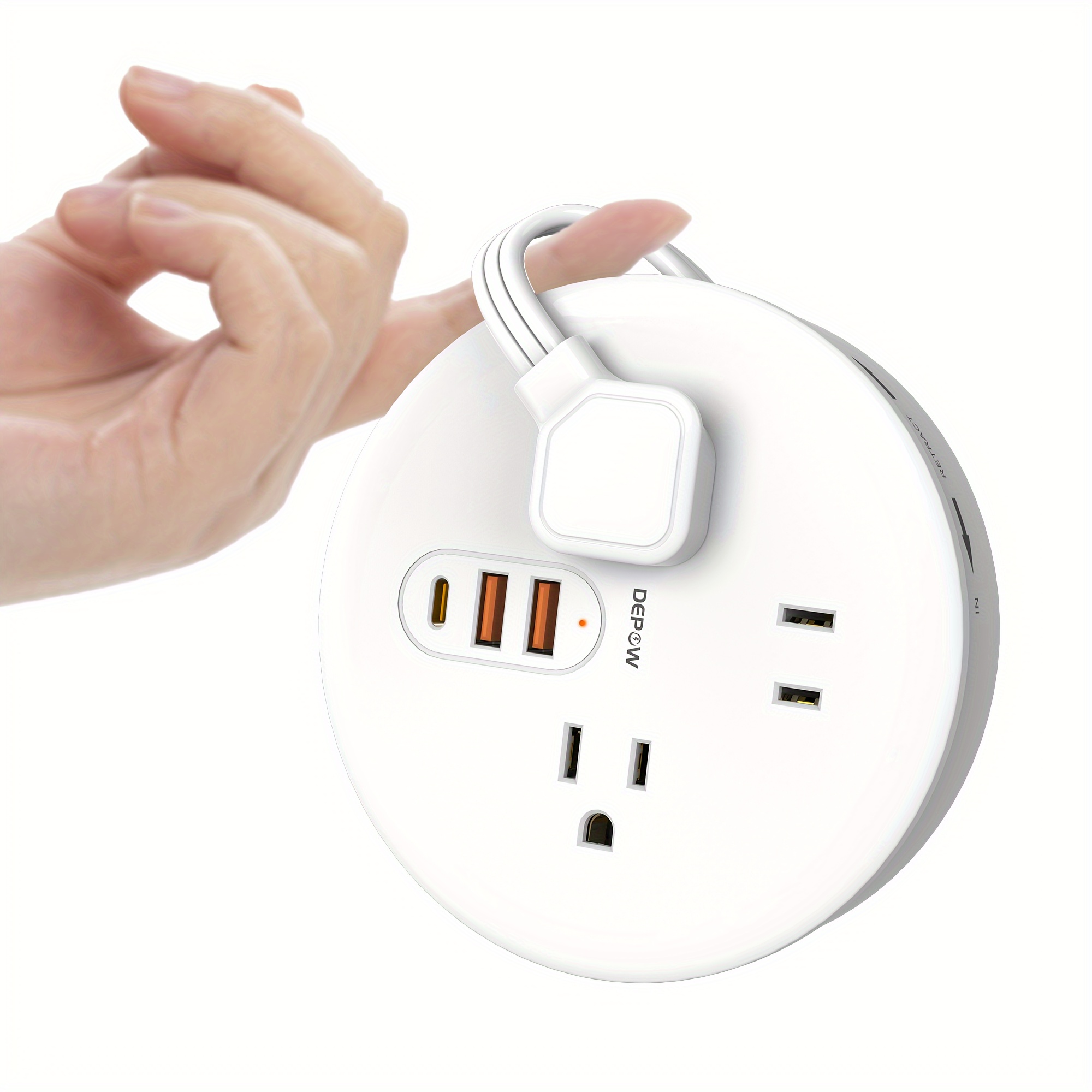 retractable travel extension cord, retractable travel extension