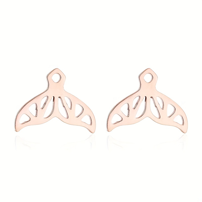 Stainless Steel Fishtail Stud Earrings Retro Compact Jewelry Gift