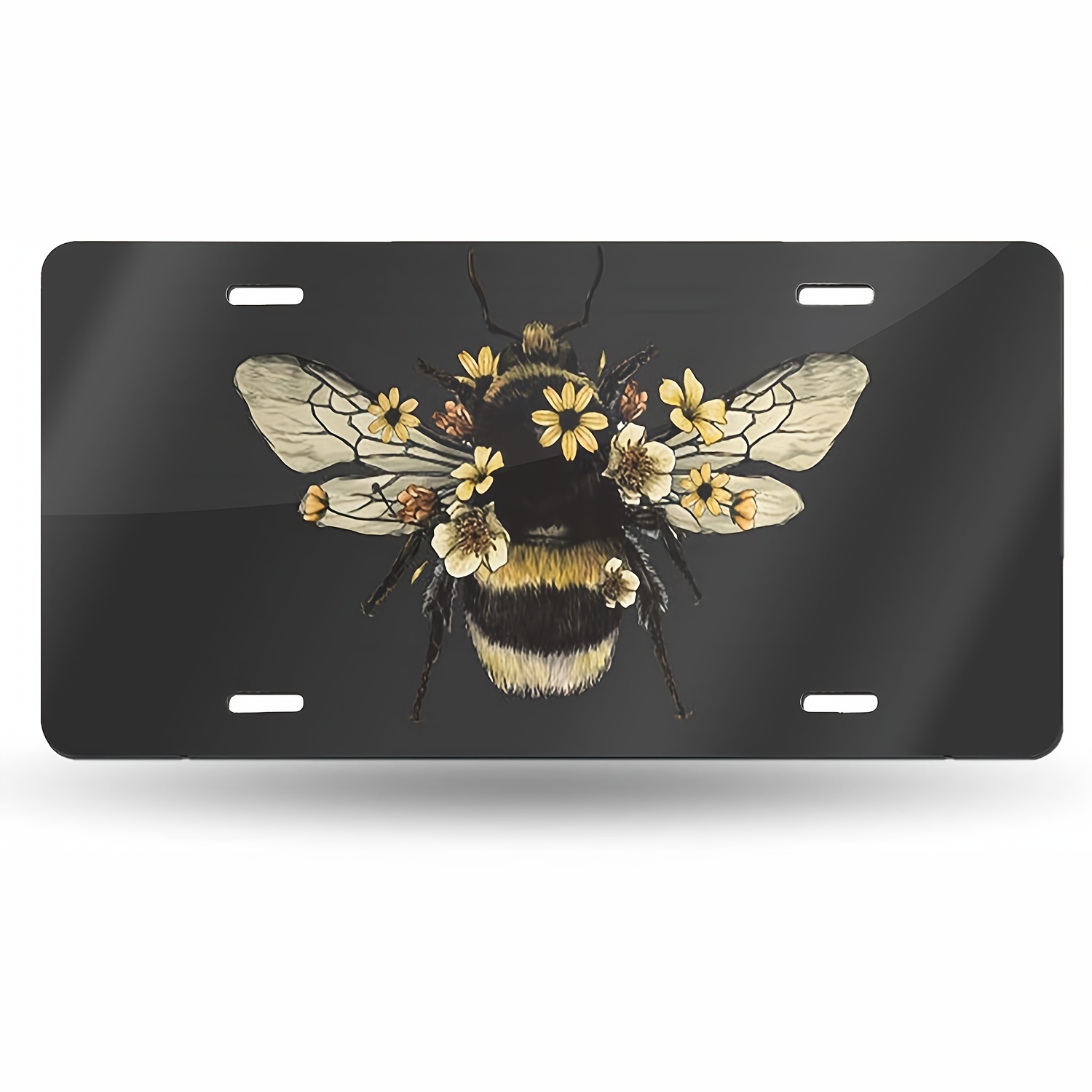 Fluffy Bee License Plate Cover, Aluminum Novelty License Plates