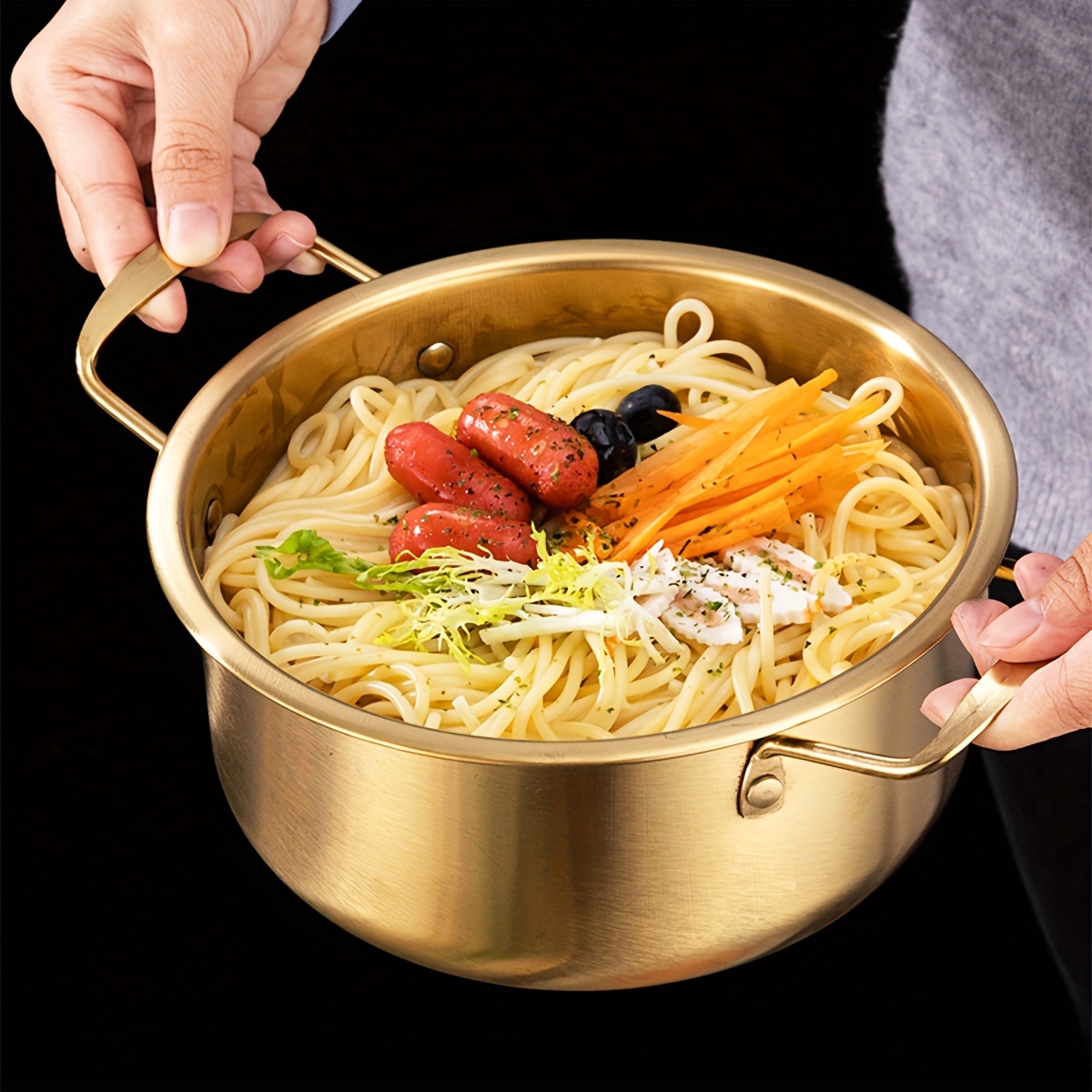 Wholesale Stainless Steel Seafood Pot Golden Thickened Single Small Hot Pot  Household Korean Noodle Double Ear Seafood Pot Cooking Tools From  m.