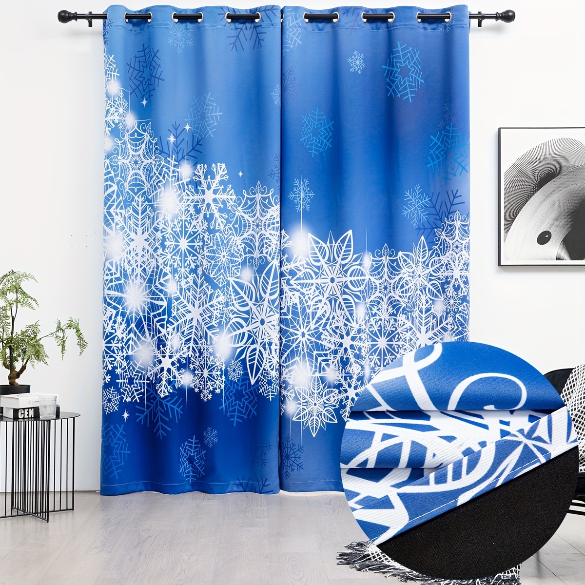 Snowflake Blackout Curtain Romantic No Hook Needed Blue - Temu