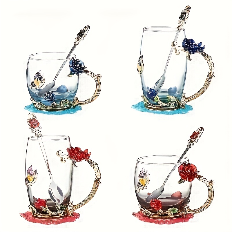 Beautiful Rose Design Crystal Tea Cup Set Butterfly Rose - Temu