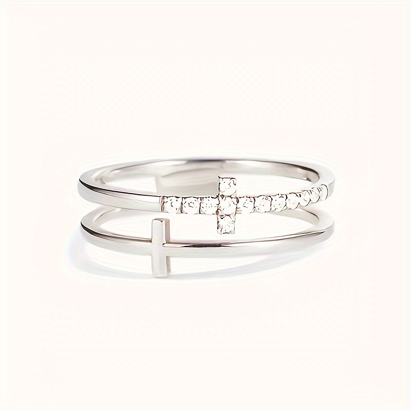 Dainty Promise Ring Double Cross Zirconia Wedding Ring