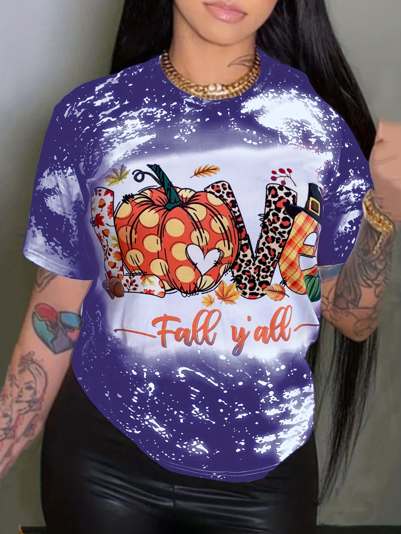 Plus Size Halloween Top Women's Plus Pumpkin Print Tie Dye - Temu Canada