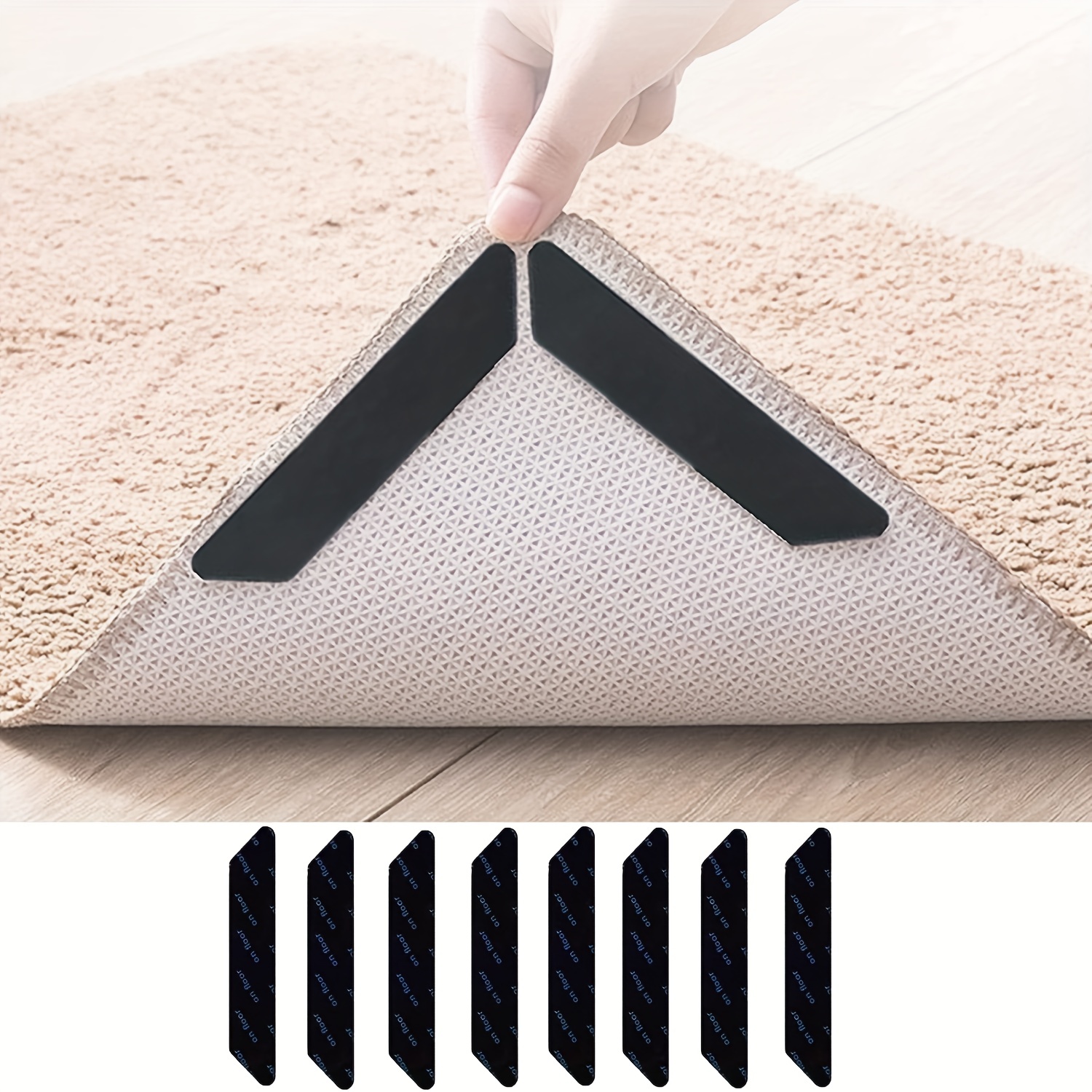Rug Anchors Carpet Hook and Loop Non-Slip Mat Anti-Skid Stickers Square  (10PCS, Black)