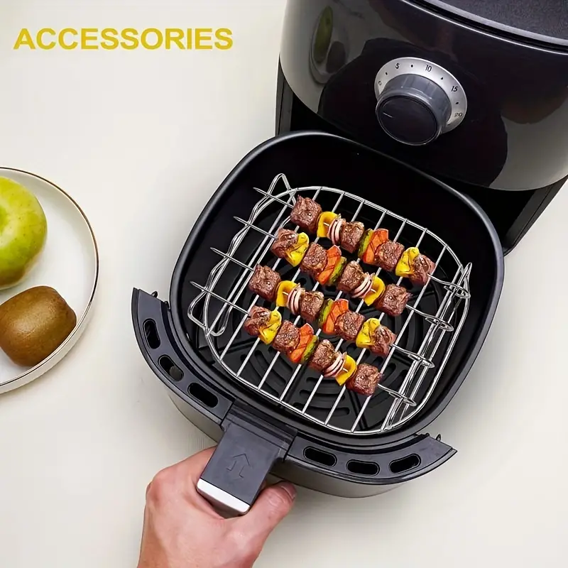 Air Fryer Rack With 4 Skewers,, Nonstick Stainless Steel Dehydrator Rack, Square  Air Fryer Baking Rack, Baking Tools, Kitchen Gadgets, Kitchen Accessories -  Temu