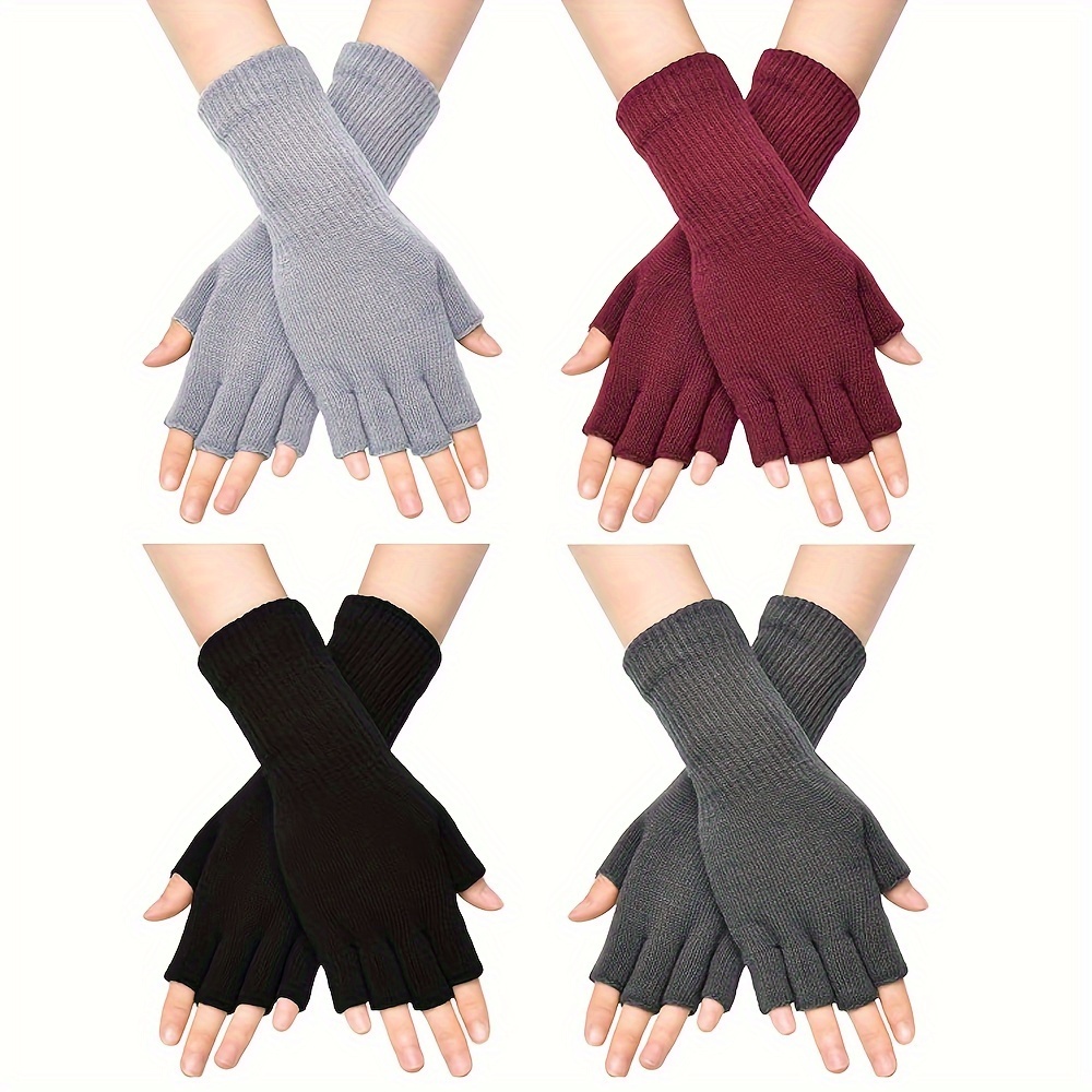 3 pares de guantes sin dedos para mujer, guantes de punto de medio dedo de  invierno para mujeres y hombres