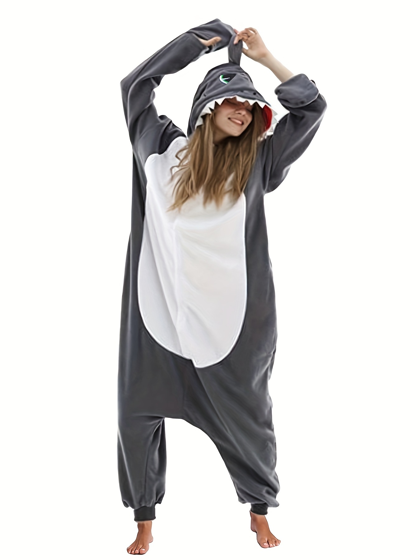 Pijamas de tiburón gris para adultos, ropa de dormir, Mono de