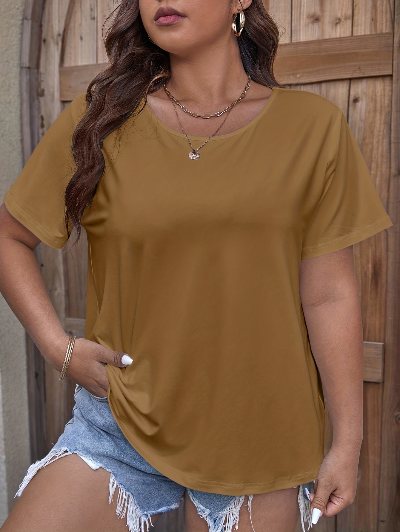 Quealent Womens Plus Size Tops Women's Short Sleeve Round Neck T Shirt  Front Twist Tunic Tops Casual Loose Fitted,Brown S 