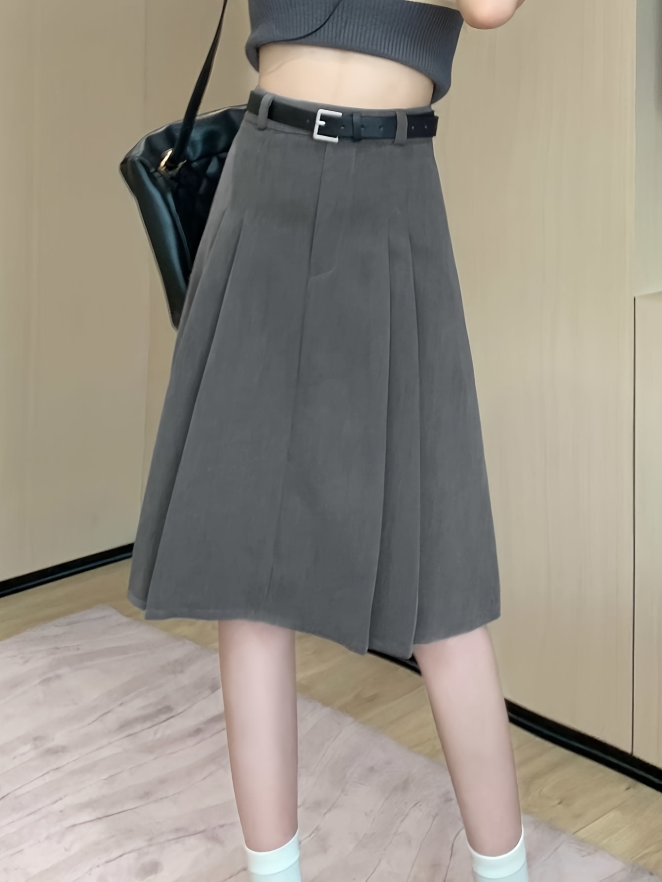 High Waist Pleated Skirt Casual Solid Skirt Summer Spring - Temu