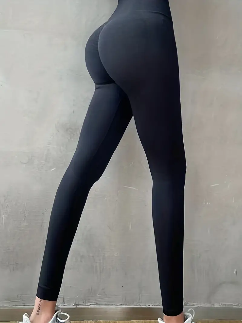 Solid Booty Scrunch Yoga Leggings, Seamless Butt Lifting Running Fitness  Sports Tights, Women's Activewear