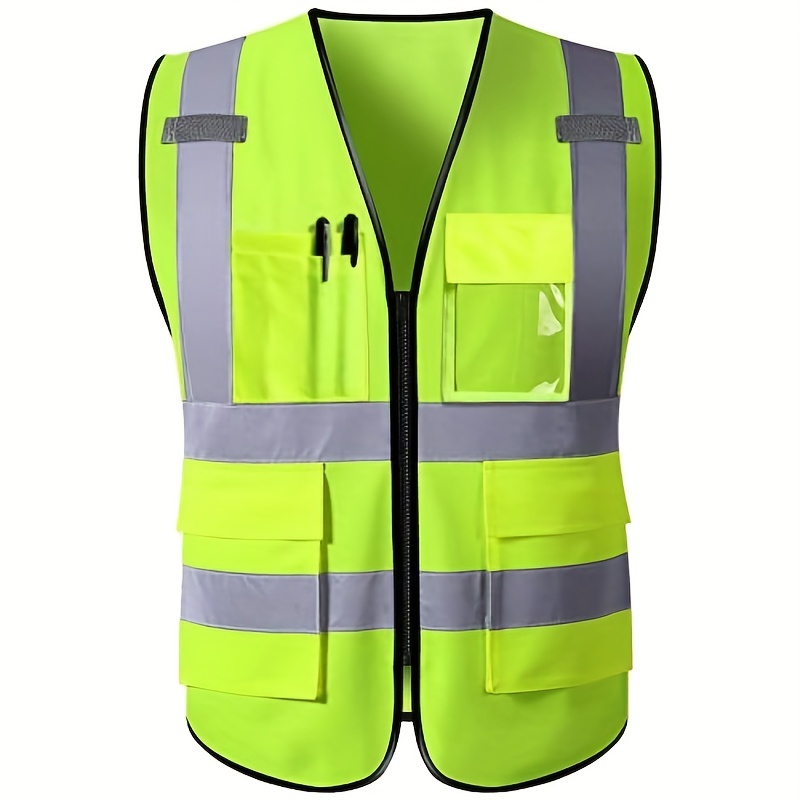 Reflective Safety Vest Yellow Pockets Class Visibility Security With Zipper  Hi Vis Vest With Reflective Strips ANSI/ISEA Standard Construction Work Ve