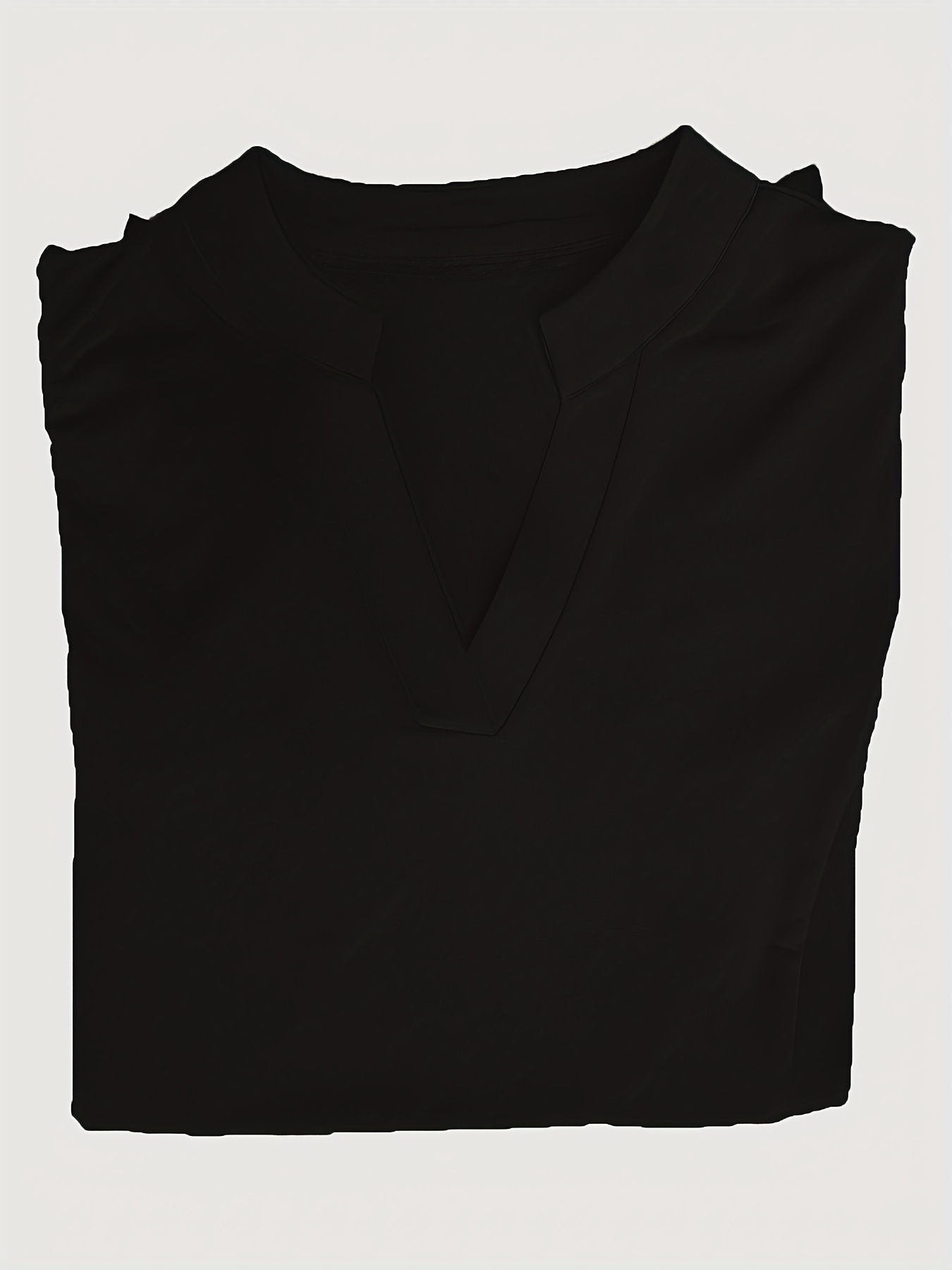 Solid Slit Hem Notch Neck T shirt Casual Ruffle Sleeve Top - Temu