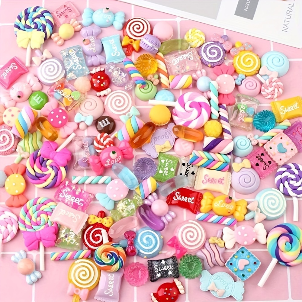 Wholesale Pink Series Resin Fake Food Cabochons Random Mix Colors Slime  Charms 